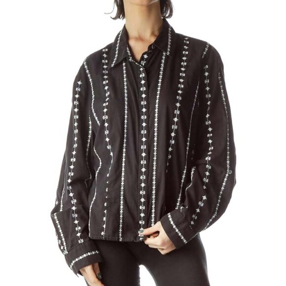 Bandolino Tops - Bandolino Black White Embroidery 100% Cotton Shirt